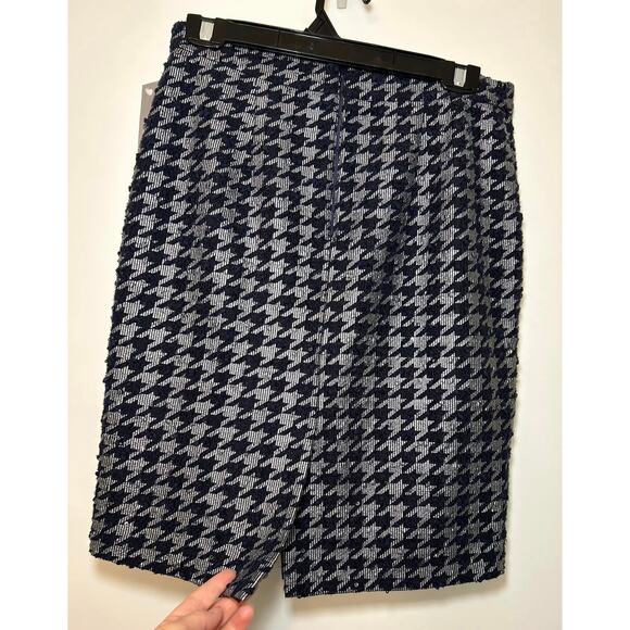 Ann Taylor Petite Navy Blue Houndstooth Sequin Midi Pencil Skirt Womens 6P - Picture 3 of 5